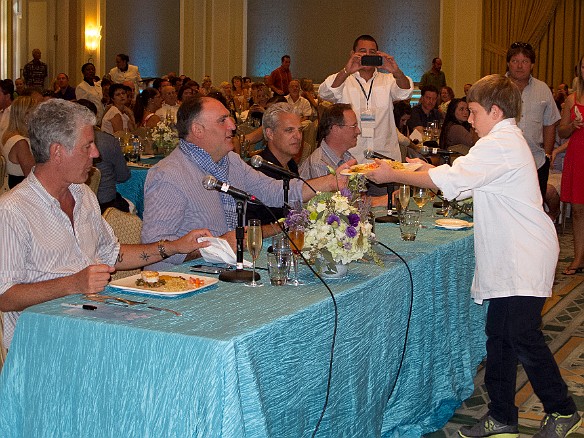 Delivering the goods to the panel of judges Jan 20, 2013 2:26 PM : Anthony Bourdain, Eric Ripert, Grand Cayman, José Andrés, Rainer Zinngrebe