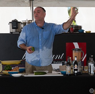 While the Fideuà cooks, Jose starts showing how to make a pisco punch, whereupon he spills the whole drink shaker down the front of his pants Jan 17, 2014 11:45 AM : Grand Cayman, José Andrés
