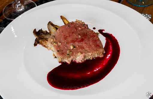 Grilled tuna over endives with a beet/balsamic reduction Jan 17, 2014 2:08 PM : Grand Cayman, Lidia Bastianich