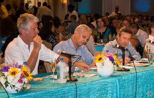 Sunday mid-day is the big champagne brunch and the final cook-off between amateur Caymanian chefs. The cook-off finals are judged by Tony Bourdain, Eric Ripert, and Daniel Boulud. Jan 19, 2014 2:09 PM : Anthony Bourdain, Daniel Boulud, Eric Ripert, Grand Cayman