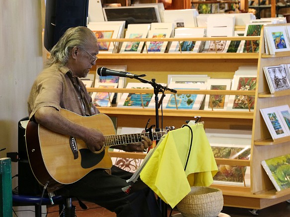 Nā Mea sells native Hawaiian crafts, runs classes, and acts as a community gathering place. This guy was singing traditional tunes by the lithographs. May 7, 2015 2:26 PM : Oahu