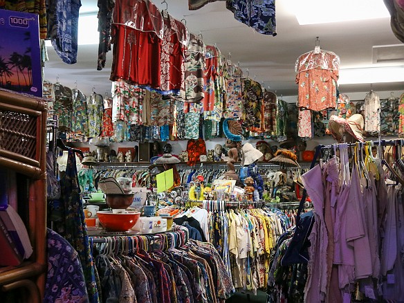 Barely enough room between racks of aloha shirts to squeeze through and browse May 8, 2015 2:49 PM : Oahu