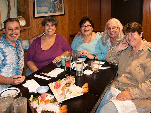 The happy crew at Mitch's with the bounty in front of us. From L-R: Dave, Deb, Max, Jawea Mockabee who was visiting Deb and Mary from Oregon, and Mary May 23, 2015 7:20 PM : David Zeleznik, Debra Zeleznik, Jawea Mockabee, Mary Wilkowski, Maxine Klein, Oahu
