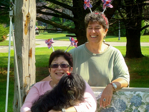 It's getting time for us to checkout and leave, so we need to take the mandatory group shots in the backyard Jul 4, 2011 9:19 AM : Debra Zeleznik, Hound's Tooth Inn, Josie, Maine 2011, Maxine Klein