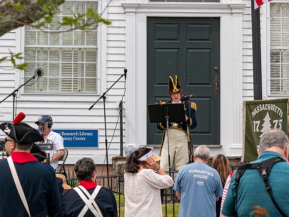 BurningOfTheShips2022-044 The ten fife and drum corps muster at the foot of Main Street, in front of the town dock and the CT River Museum where Vicki Miorelli, captain of the Sailing...