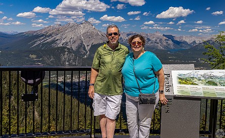 Banff-050 With Banff town behind us, Cascade Mountain is to my left and the more distant peak to the right of Max is Mount Aylmer which is actually 550 ft higher.