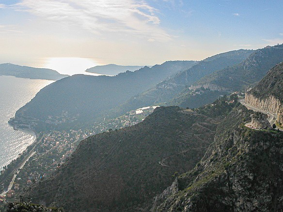 Eze-0207-006-Pano Another spectacular view, this time from Èze's exotic succulent and cacti garden. The Moyenne Corniche is to the right and the peninsula of Cap Ferrat is in the...