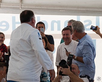 CaymanCookout2015Day1-013 Daniel Boulud enjoys himself watching from the sidelines, and immediately becomes the butt of most of José's jokes.