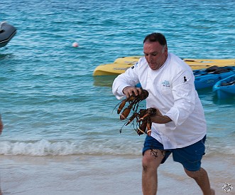 CaymanCookout2015Day1-029 José Andrés, thinking fast, races down to the beach where he manages to pull freshly caught lobster out of a kayak that happens to be conveniently nearby. Kinda...