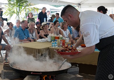 CaymanCookout2015Day1-040 The lobster was first cooked half way and then reserved. Next the sofrito and fideuà pasta was started. Once that has cooked sufficiently, the lobster is...