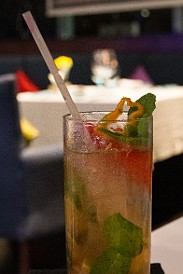 GrandCayman2015-023 A picante mojito with a thin slice of scotch bonnet pepper to give it zing