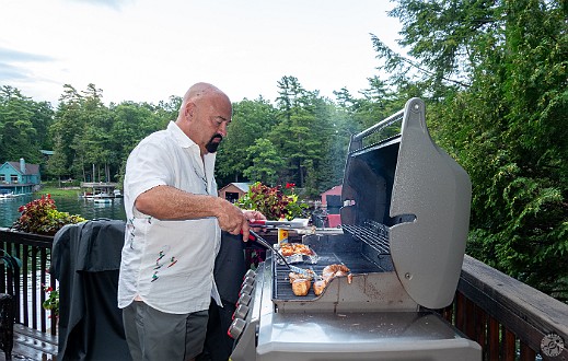 LakeGeorge2019-007 Mike grilling the halibut and cod