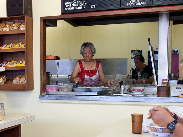 The 'aunties" ladle out the steaming saimin into bowls May 9, 2010 1:27 PM : Kauai