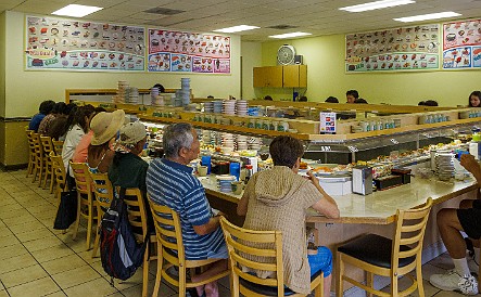 Yep, it's a conveyor belt sushi joint with a 45 minute wait to sit down May 21, 2011 1:13 PM : Kuru Kuru Sushi, Oahu
