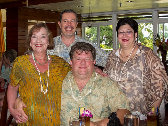 Tuesday night we headed to the Mediterranean Gourmet for their "family-style" luau. What a treat, it was truly old-style traditional with Coppin Colburn and his family members performing. May 15, 2012 6:02 PM : Becky Laughlin, Billy Laughlin, David Zeleznik, Kauai, Maxine Klein