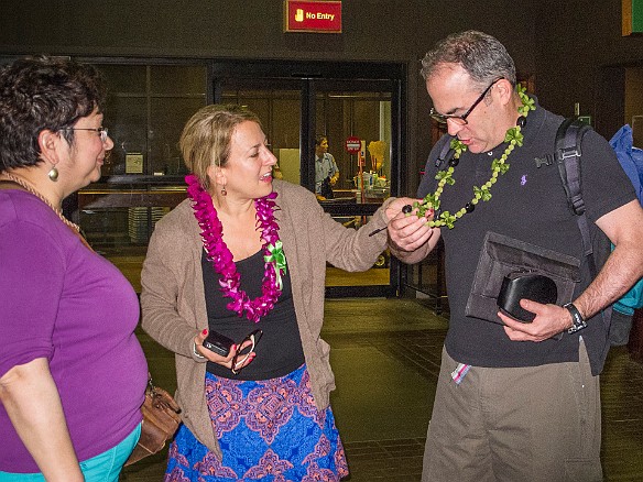 Saturday, Rhona and Howard left for the Big Island and our friends Bill and Courtney arrived from Tucson, greeted by us in Lihue with a plumeria lei for her and grape-seed / kukui nut for him May 18, 2013 12:01 PM : Bill Walter, Courtney Silk, Kauai, Maxine Klein