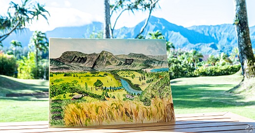 Kauai-039 Mighty proud of the great job Max did on her first watercolor here in Hawaii with this painting of Hanalei Valley