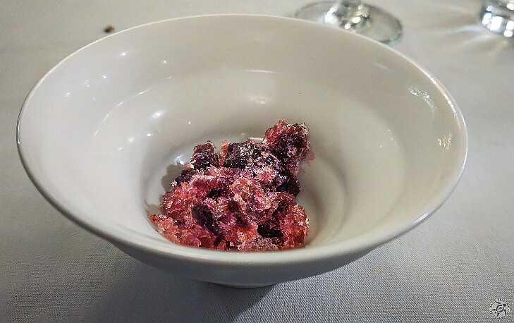 NewYear2026-027 The palate cleansing intermezzo was a refreshing granita of champagne and roasted blueberries