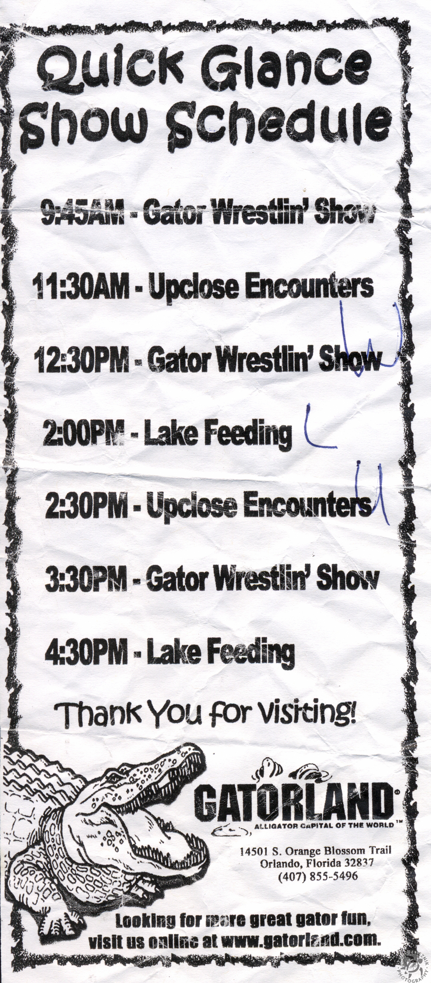 Gatorland Schedule
