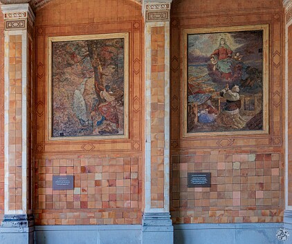 BadenBaden2025-032 The Trinkhalle has 14 large frescoes along it's exterior wall that depict various Bavarian legends From L to R: 