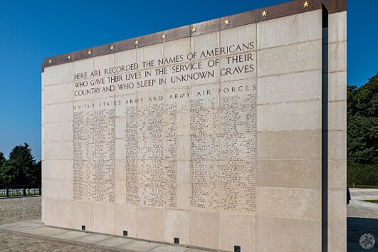 Luxembourg2025-005 The opposite side of the pylons list the 371 American military missing in action. Rosettes by some of the names indicate service members whose remains were...