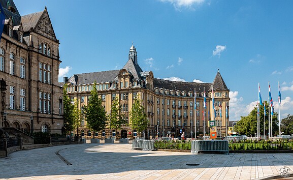 Luxembourg2025-025 Place de Metz in Luxembourg City is surrounded by some of Europe's largest banks