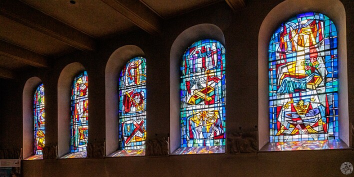 Luxembourg2025-035 Catholic religious history depicted in St. Michael's stained glass windows