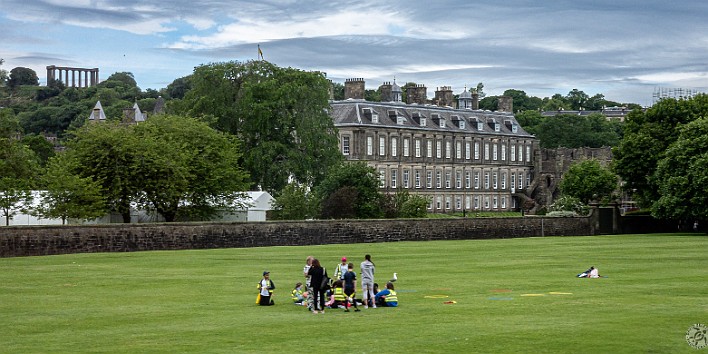 Edinburgh2024-003 The back of Holyrood Palace, the official residence of the British monarch in Scotland. To its right you can just make out the ruins of Holyrood Abbey which was...