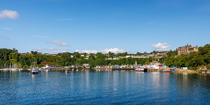 IsleOfMull2024-004 Pulling into Tobermory Harbor, even our ship was too large to dock and we had to tender into the pier