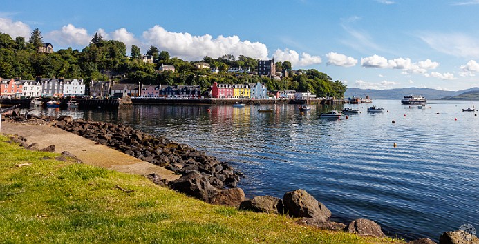 IsleOfMull2024-011 Tobermory harbor with our ship anchored offshore