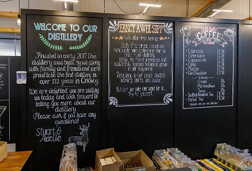 Orkney2024-021 Welcome sign and beverage offerings in the wee little visitors shop