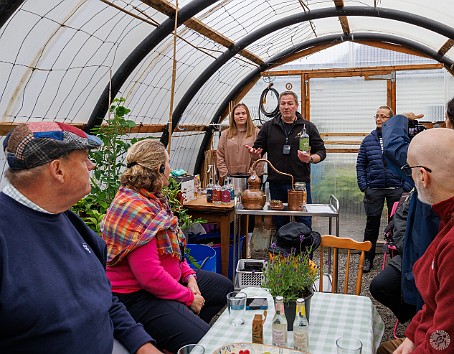 Orkney2024-026 Our tasting session with Stuart and his daughter takes place with our small group crowded around a table in the single polytunnel they use for growing some of...