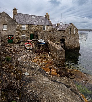 Shetland2024-015 The rocky shore and boat launch on the south side of The Lodberrie where Jimmy Perez had several heartfelt talks with his daughter during the course of the show