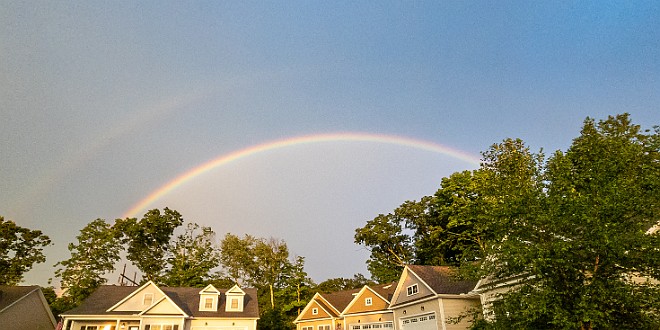 DoubleRainbow-001 Conditions were perfect last night for an incredibly bright double 🌈 just as the storm was clearing and the sun peeked through an opening in the clouds.